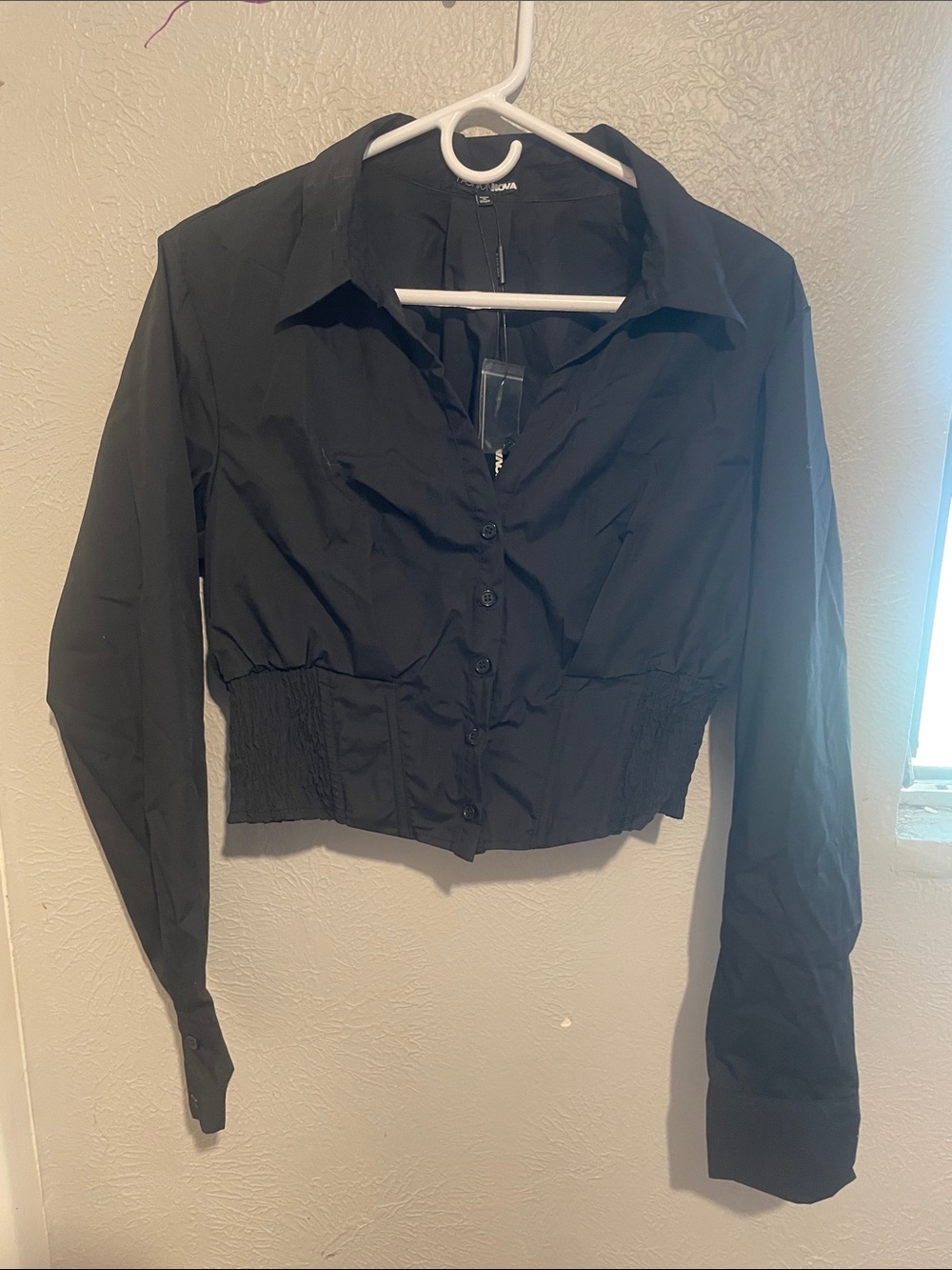 FashionNova Black Cropped Button-Front Shirt - Woman Within